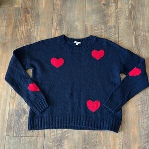 Rails Women Perci Heart Printed Sweater Small Navy Red Love Valentines